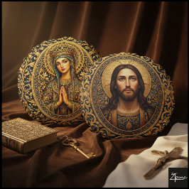 Gyllene Helig Ikon - Jesus Rund Kudde