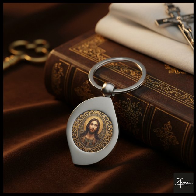 Gyllene Helig Ikon - Jesus Swirl Silverfärgad Nyckelring (Skapare uppladdad)