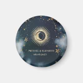 Gyllene himmelsk sol, måne, stjärnor natthimmel magnet
