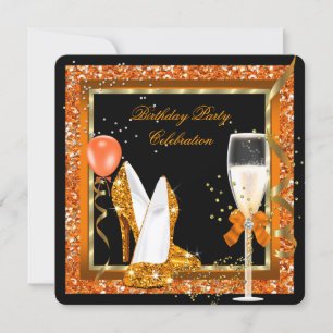 Gyllene högklackade glitter orange födelsedag svar inbjudningar