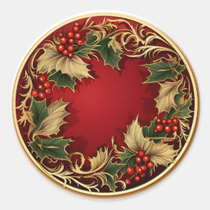 Gyllene Holly & Ivy Jul Botaniska växter Runt Klistermärke