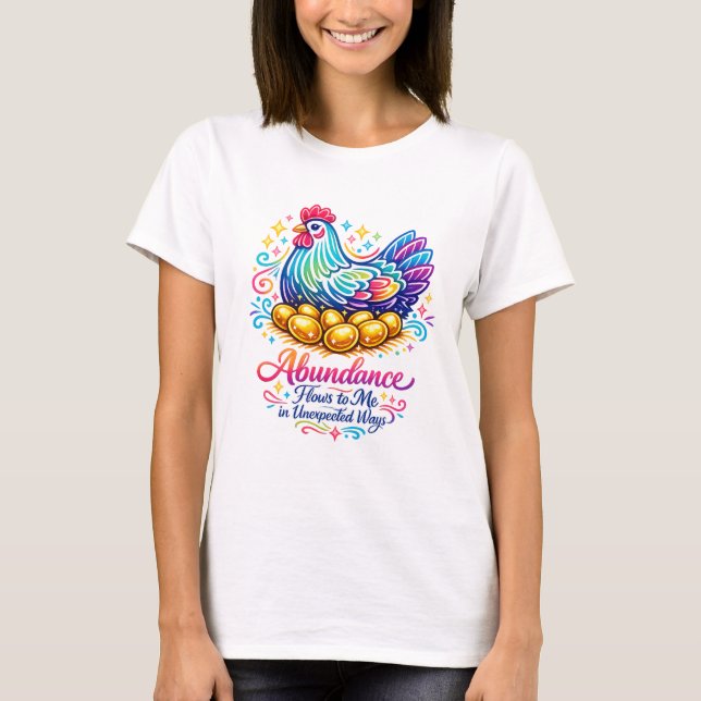 Gyllene höna med 8 guldeggs överflöd T-shirt (Framsida)