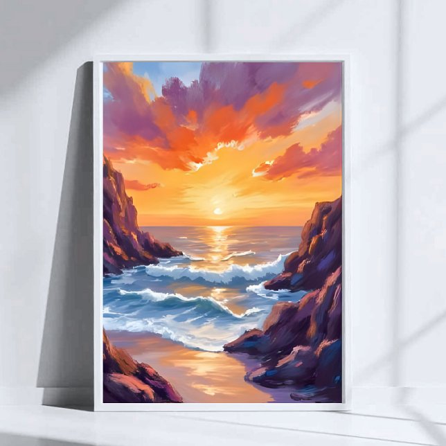 Gyllene Horisont | Ocean Gul Solnedgång Akvarell Poster (Skapare uppladdad)