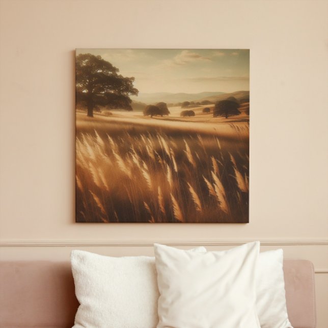 Gyllene höstäng med gammal ekträd vy canvastryck (Tranquil Grassland View. Fine art Nature Escape piece. #LandscapeDecor #PeacefulVibes)