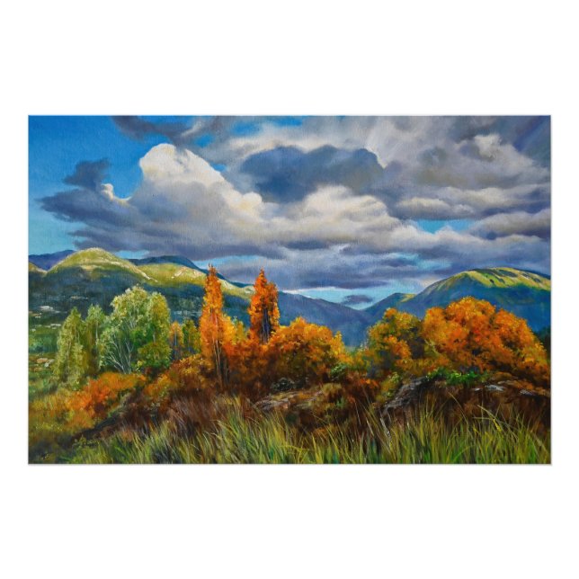 Gyllene hösten i bergen fototryck (Framsidan)