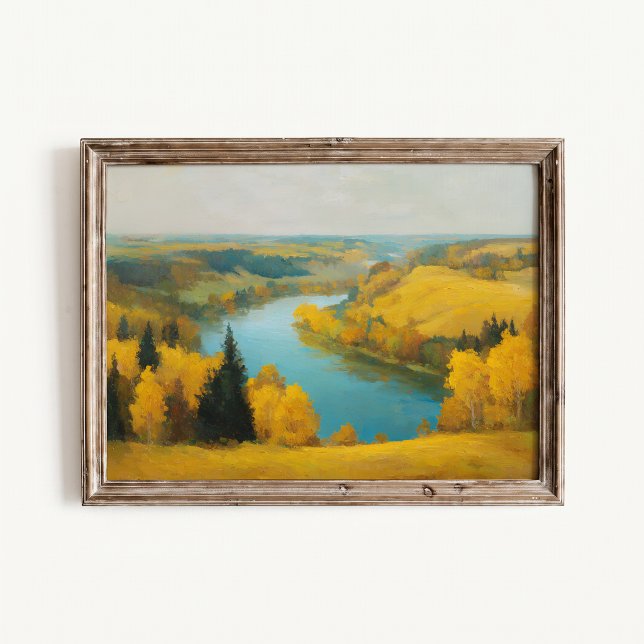 Gyllene höstflod dal landskapsaffisch poster (Golden Autumn River Valley Poster -  close-up view (frame/decor not included))