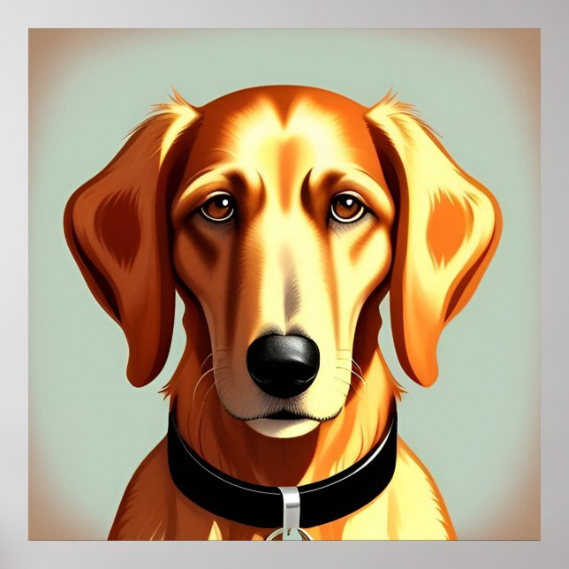 Gyllene hund med halsband som visar identitetsmärk poster (Framsidan)