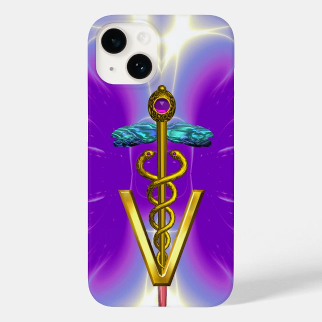 GYLLENE KADUKEUS VETERINÄR SYMBOL / Lila Fuchsia (Baksida)