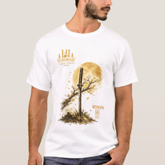 Gyllene Katana Ronin Svärd Under Måne - Japansk Bu T Shirt
