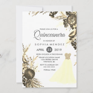 Gyllene klänning klänning blommande Quinceanera in Inbjudningar