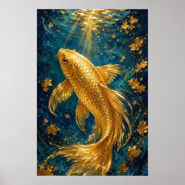 Gyllene Koi-lugn | Lyx Undervattenguld Poster (Framsidan)