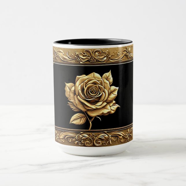 Gyllene konstnärlig rosdesign med utsmyckade detal mugg (Center)