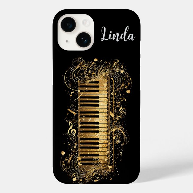 Gyllene konstnärligt piano och musiknoter (Baksida)