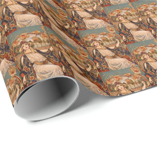 Gyllene Krysantemum Musan – Art Nouveau Blommig Presentpapper