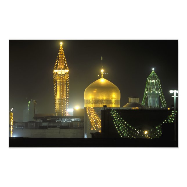 Gyllene kupolen på Imam Reza-helgedomens komplex v Fototryck (Framsidan)