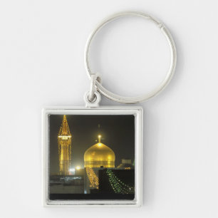 Gyllene kupolen på Imam Reza-helgedomskomplexet vi Fyrkantig Silverfärgad Nyckelring