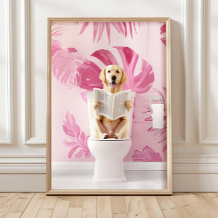 Gyllene Labrador Retriever på Toalett Badrumstryck Poster