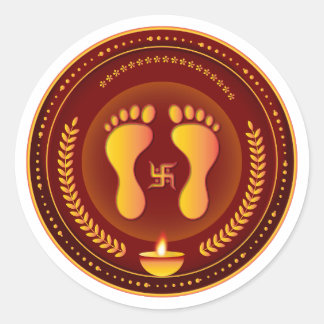 Gyllene Lakshmi Charan Diwali Runt Klistermärke