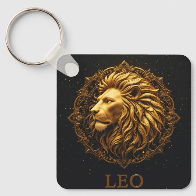 Gyllene Lejon Symbol Representerar Styrka, Zodiak Nyckelring (Framsida)