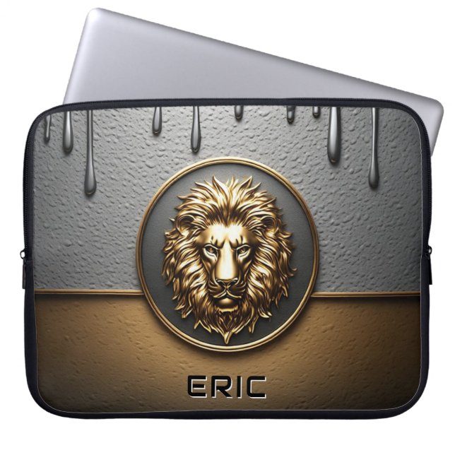 Gyllene Lejonansikte Med Droppande Metall 🦁 Laptop Fodral (Framsidan)