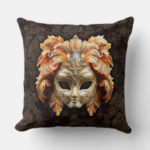 Gyllene Lejonmask med Orange Fjädrar Kudde