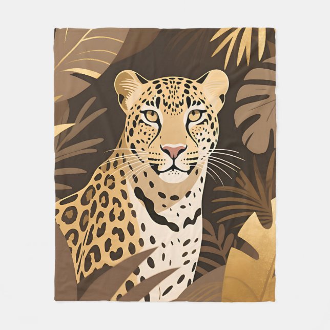 Gyllene Leopard Dschungel Boho Vilda Djur  Fleecefilt (Framsidan)