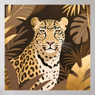 Gyllene Leopard Dschungel Boho Vilda Djur Poster