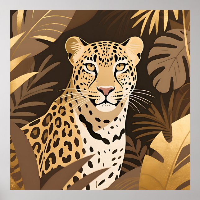 Gyllene Leopard Dschungel Boho Vilda Djur  Poster (Framsidan)