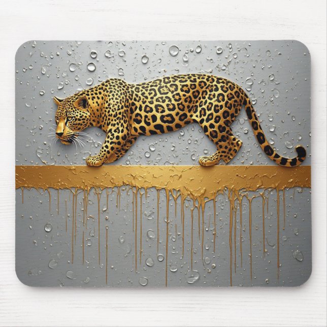 Gyllene Leopard Med Droppande Målarfärg Effekt 🐆 Musmatta (Framsidan)