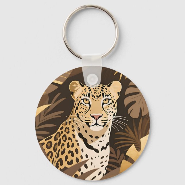 Gyllene Leopards Dschungel Boho Vilda Djur  Nyckelring (Framsida)