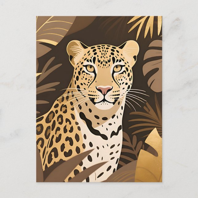 Gyllene Leopards Dschungel Boho Vilda Djur  Vykort (Framsida)