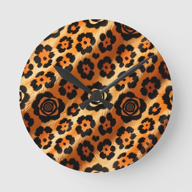 Gyllene Leopardsrosa Djurtryck Rund Klocka (Framsida)