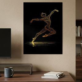 Gyllene linjekonst Balettdansare Elegant illustrat Poster