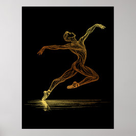 Gyllene linjekonst balettdansare elegant illustrat poster
