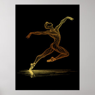 Gyllene linjekonst balettdansare elegant illustrat poster