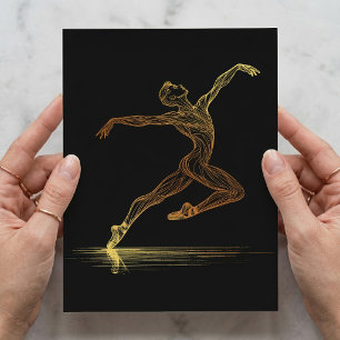 Gyllene linjekonst Balettdansare Elegant illustrat Vykort