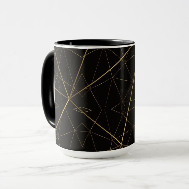 Gyllene linjer svart & guld mugg (Framsida vänster)
