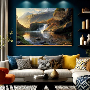 Gyllene Ljus Vattenfall Poster