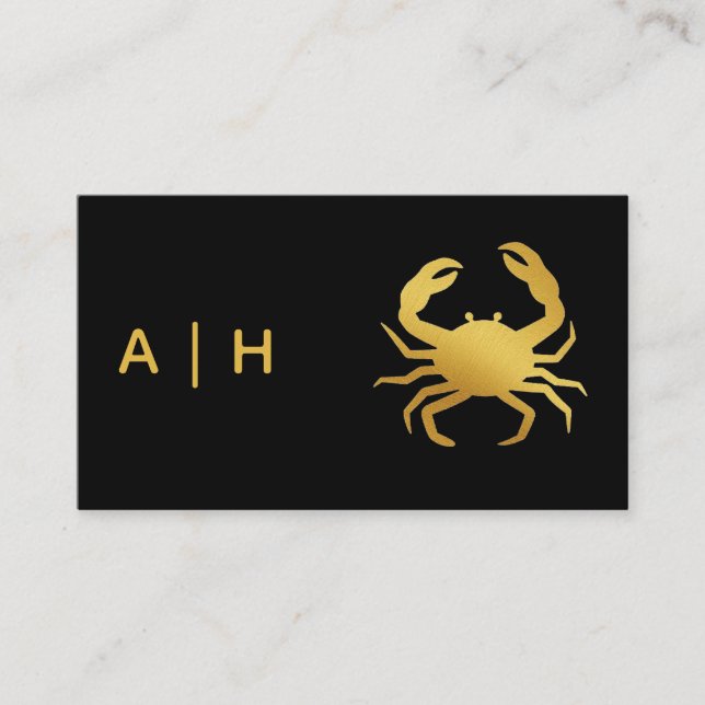 Gyllene look -  Cancer   Zodiak  -monogram  svart Visitkort (Framsida)
