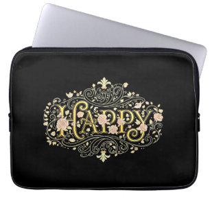 Gyllene Lycka: Elegant Blommig Glad Laptop Fodral