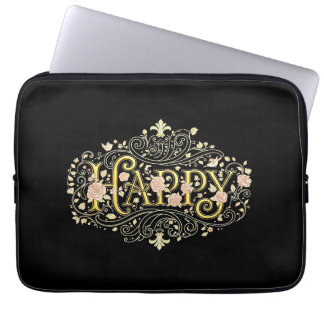Gyllene Lycka: Elegant Blommig Glad Laptop Fodral
