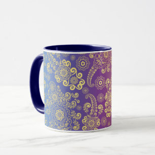 Gyllene Lyx Paisley i Blått, Lila och Orange Mugg