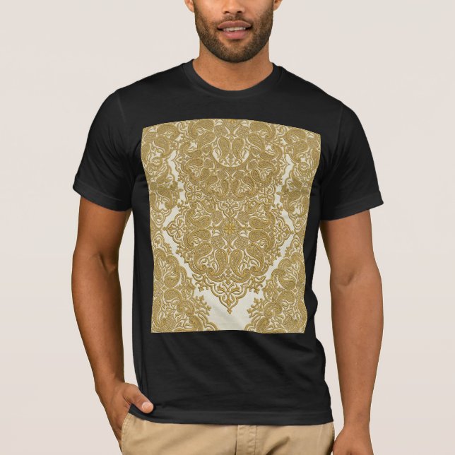 Gyllene Lyx Paisley Mönster T-Shirt (Framsida)