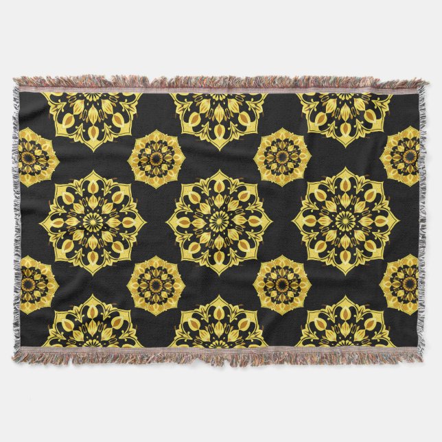 Gyllene Mandala-design med symmetriska mönster Filt (Framsidan)