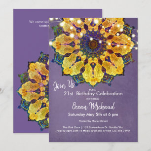 Gyllene Mandala Modern Mandala Meditation, Lila Inbjudningar