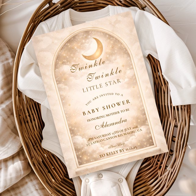 Gyllene måne och stjärnor Baby Shower Inbjudningar (Skapare uppladdad)