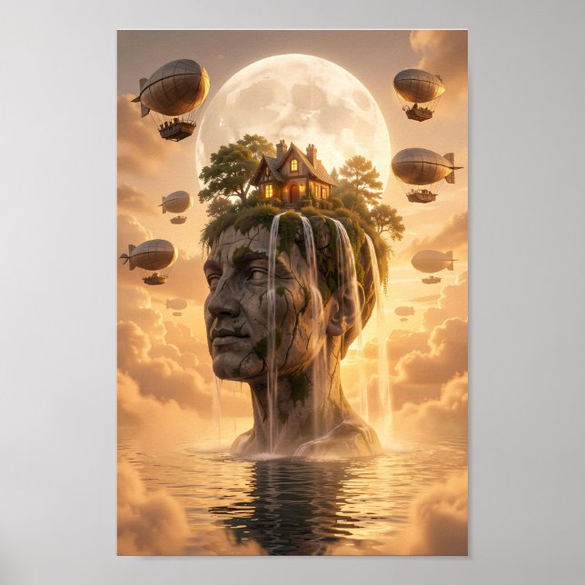 Gyllene månljust himmelrike drömlandscapeaffisch poster (Framsidan)