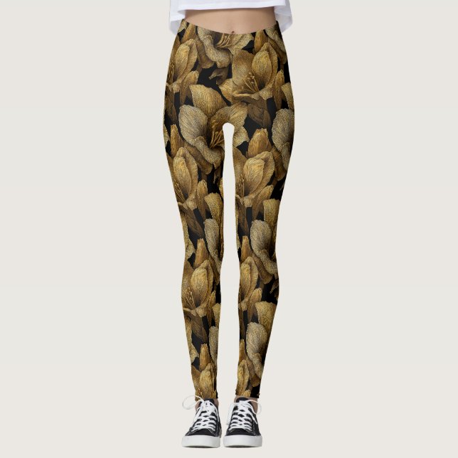 Gyllene Maternity Amaryllis Accent Bröllopsgåvor Leggings (Framsida)