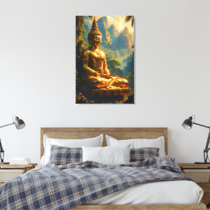Gyllene meditation i de thailändska topparna canvastryck