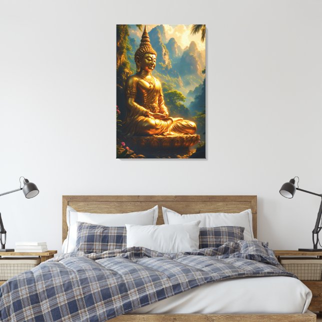 Gyllene meditation i de thailändska topparna canvastryck (Insitu (sovrum))